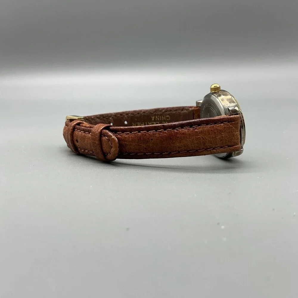 Vintage Timex Womens Watch 24mm Gold White Skeleton Brown Leather New Battery